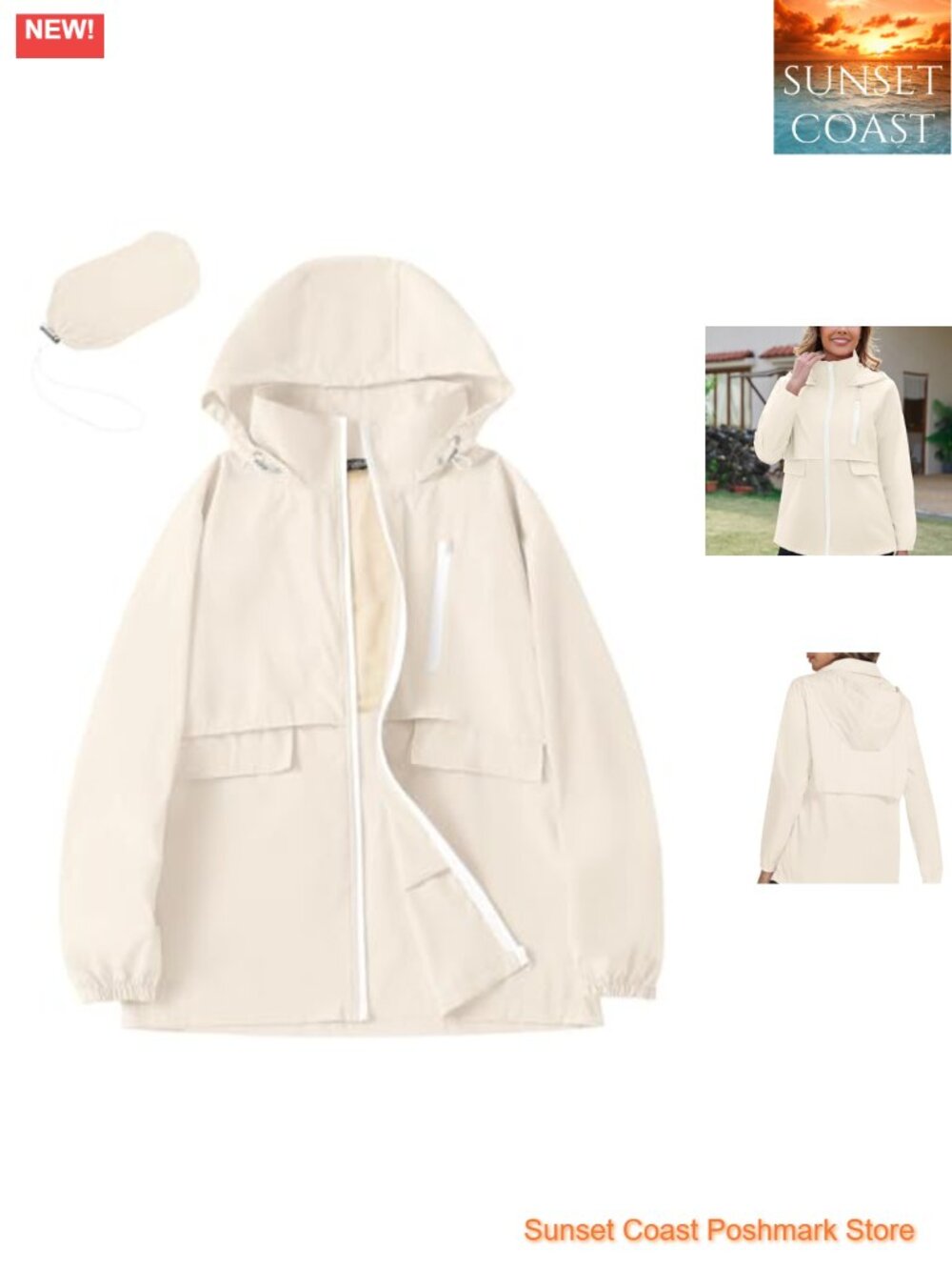 Women's Waterproof Hooded Rain Jacket Lightweight Packable Windbreaker